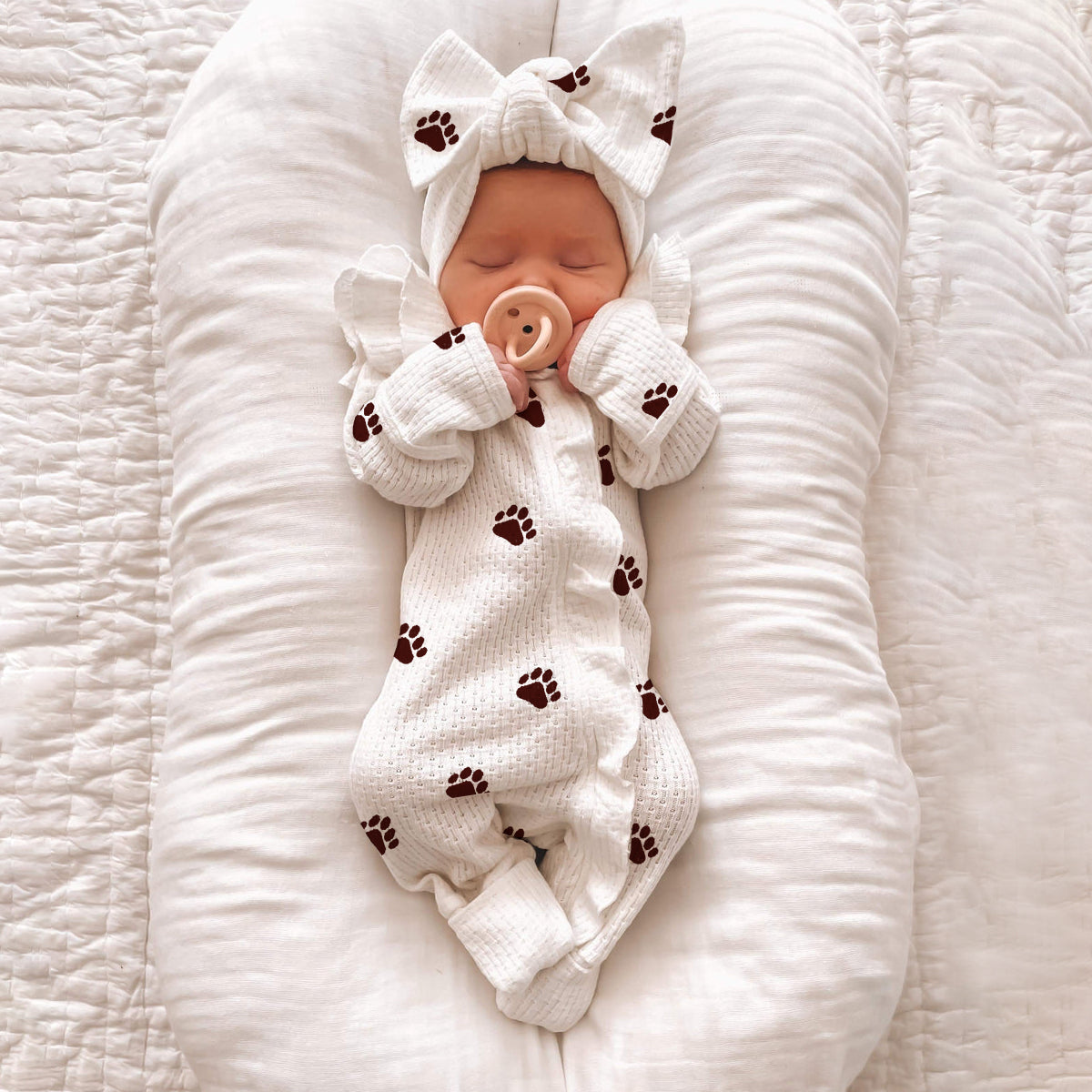 2PCS Cute Bear Paw Printed Zipper Baby Jumpsuit Main image