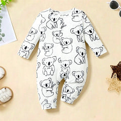 Endearing Koala Print Long Sleeve Baby Jumpsuit