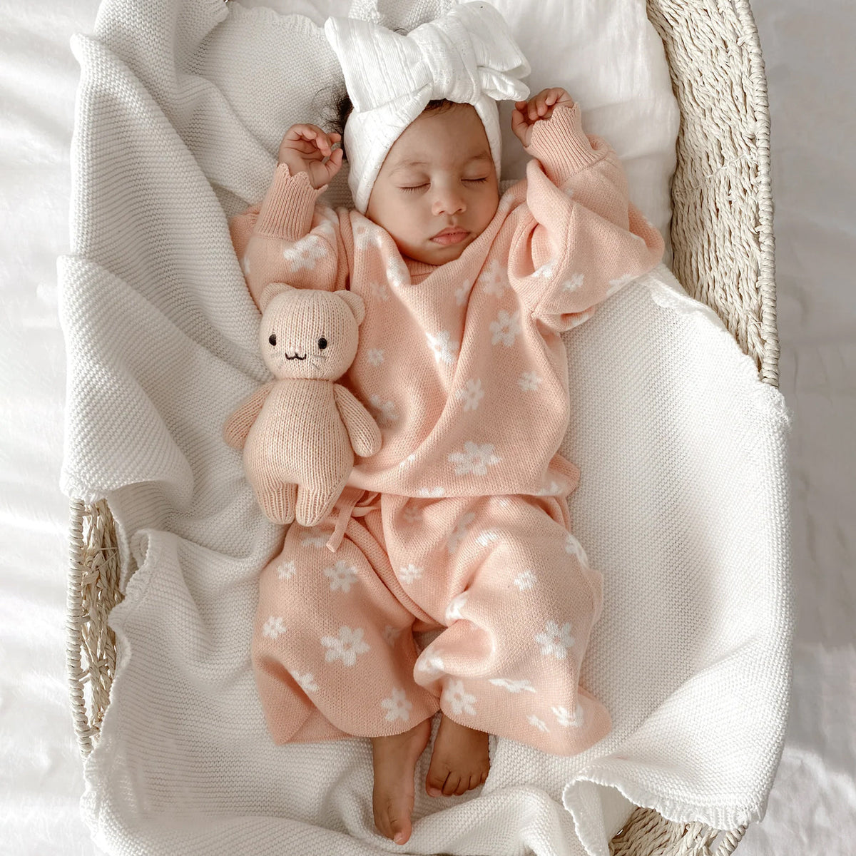 2PCS Cute Allover Floral Printed Knit Long Sleeve Baby Set Main image