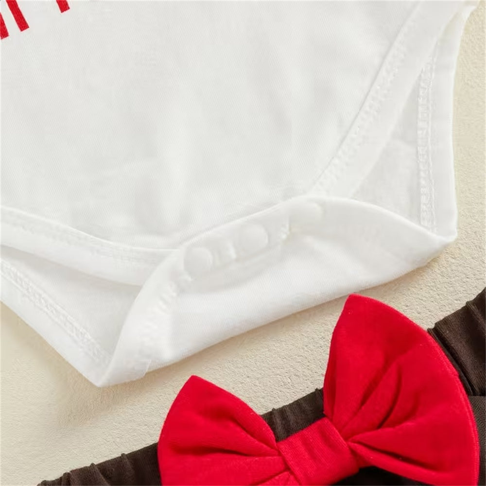 4PCS Sweet My 1st Christmas Letter Elk Print Baby Girl Set