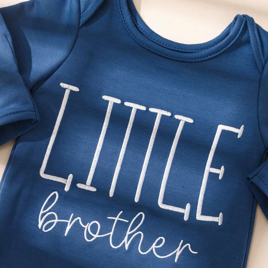 2PCS Cute Little Brother Letter Print Long Sleeve Baby Jumpsuit