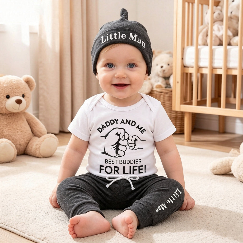 3PCS Daddy And Me Best Buddies For Life Printed Baby Set