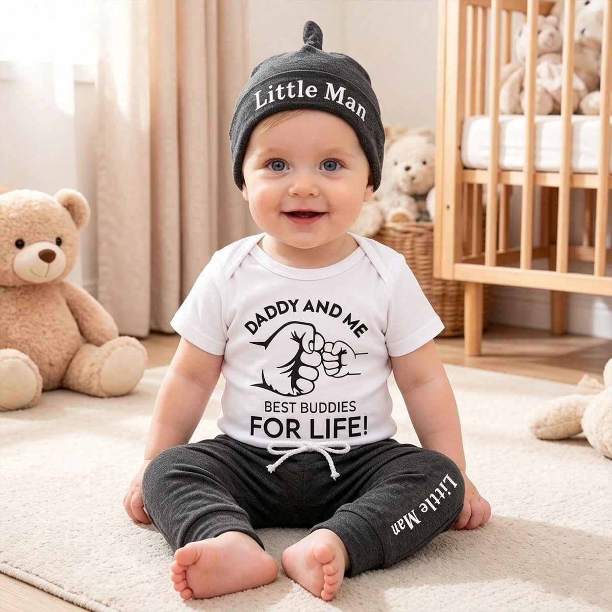 3PCS Daddy And Me Best Buddies For Life Printed Baby Set