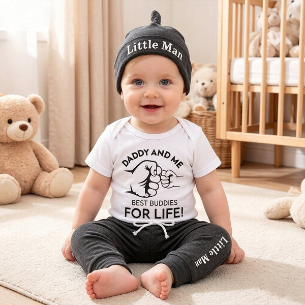 3PCS Daddy And Me Best Buddies For Life Printed Baby Set