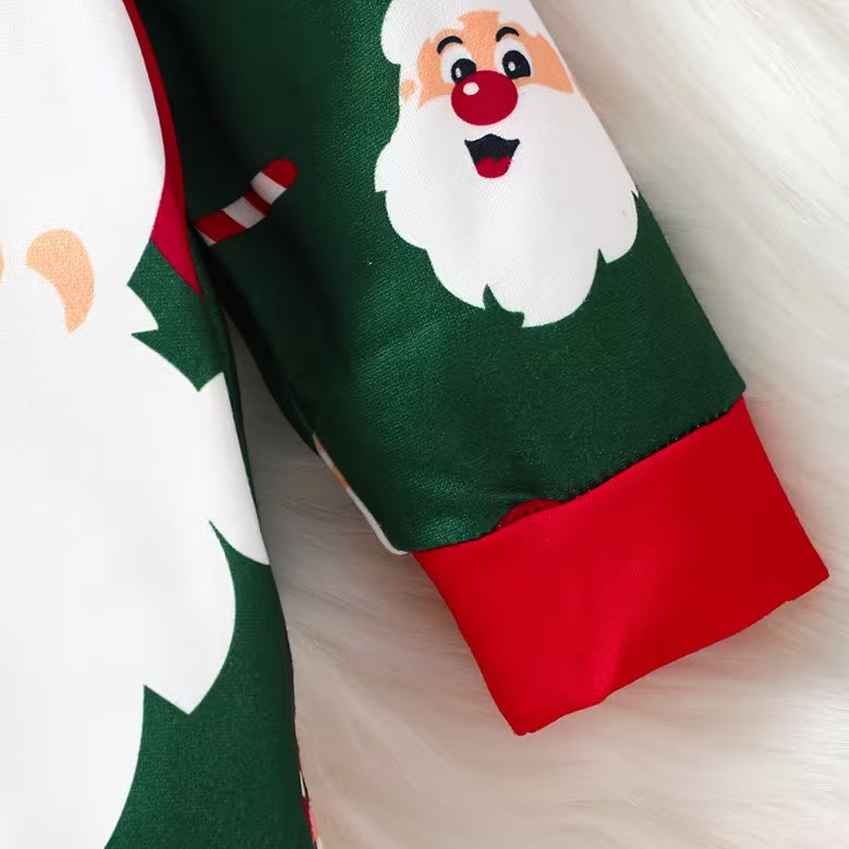 Cute Santa Claus and Candy Cane Print Long Sleeve Baby Jumpsuit