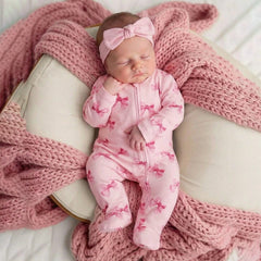 2PCS Quirky Bow Print Long Sleeve Zipper Baby Girl Jumpsuit