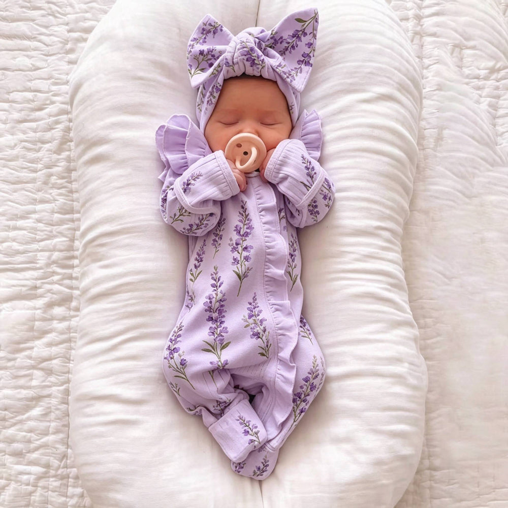 2PCS Sweet Floral Print Long Sleeve Ruffle Zipper Baby Girl Jumpsuit Image principale du produit