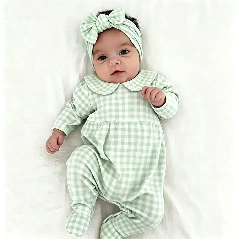 2PCS Endearing Plaid Printed Long Sleeve Baby Jumpsuit
