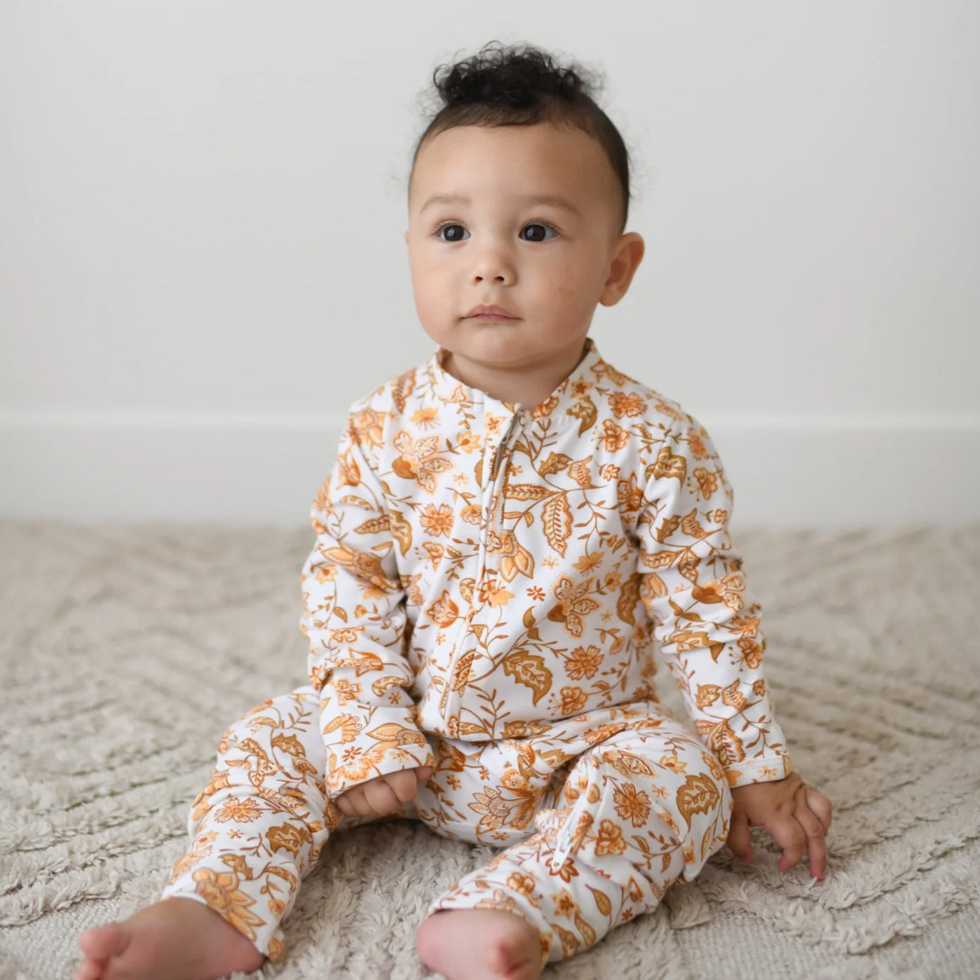 2PCS Soft Floral Print Long Sleeve Baby Zipper Jumpsuit