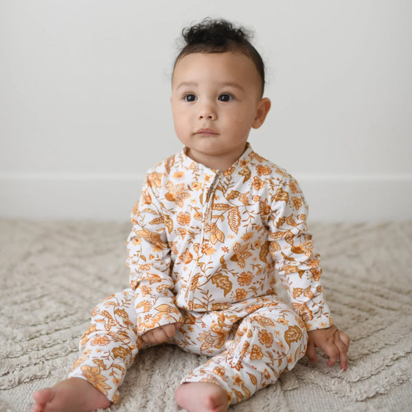 2PCS Soft Floral Print Long Sleeve Baby Zipper Jumpsuit