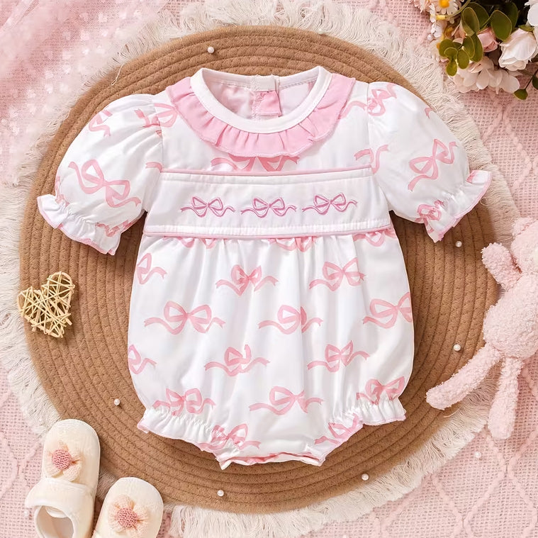 Pretty Bow Embroidery Short Sleeve Baby Girl Romper