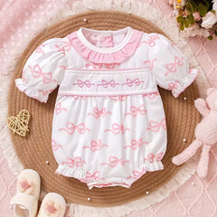 Pretty Bow Embroidery Short Sleeve Baby Girl Romper