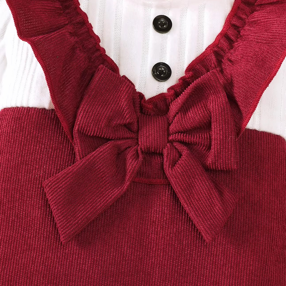 Color Block Ruffle Bow Decor Long Sleeve Baby Girl Jumpsuit