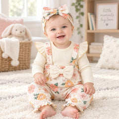 2PCS Pretty Floral Printed Faux Two Piece Long Sleeve Baby Jumpsuit