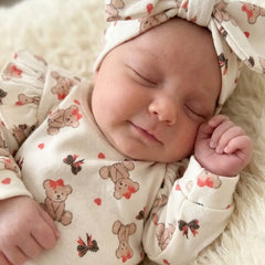 2PCS Classic Bear Print Long Sleeve Baby Jumpsuit