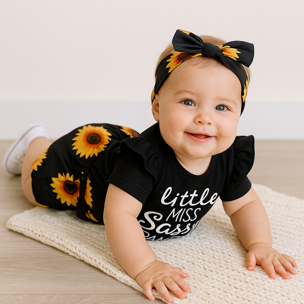 Little Miss Sassy Pants Sunflower Short Baby Set