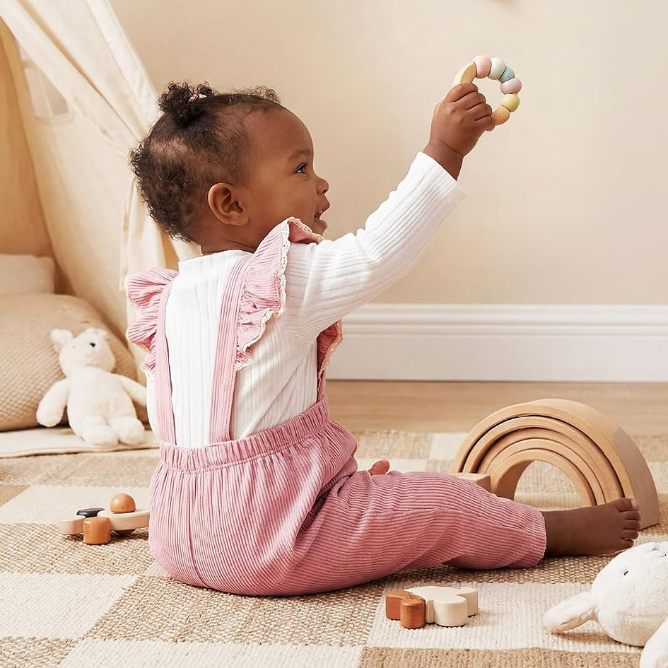 2PCS Sweet Baby Girl Bow Ruffle Long Sleeve Corduroy Overalls Set
