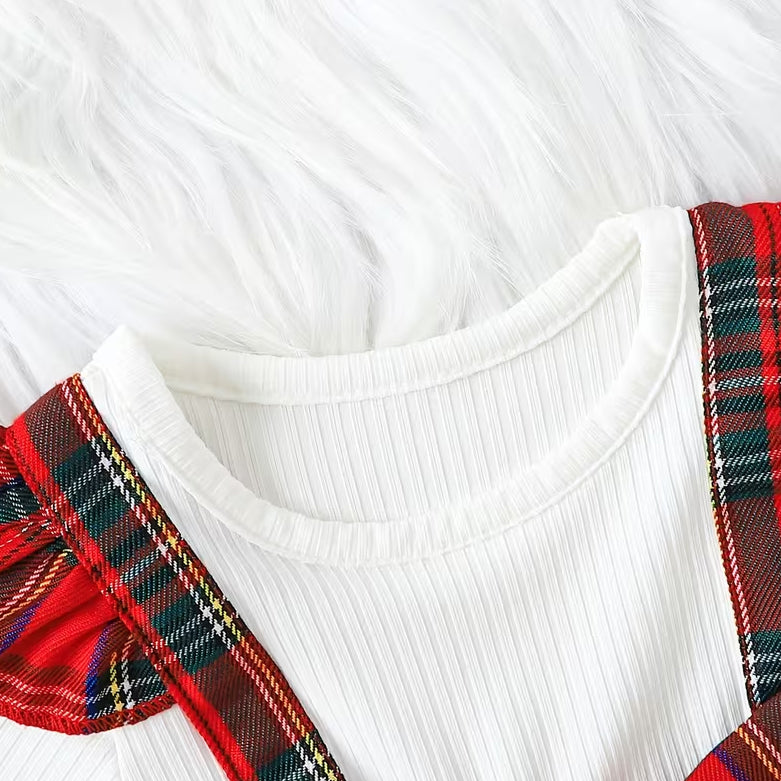 Striking Plaid Print Fake Two Piece Long Sleeve Baby Girl Jumpsuit