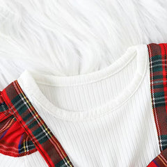 Striking Plaid Print Fake Two Piece Long Sleeve Baby Girl Jumpsuit