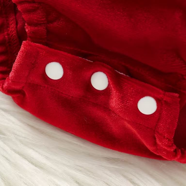 2PCS Christmas Bowknot Decor Long Sleeve Baby Velvet Romper