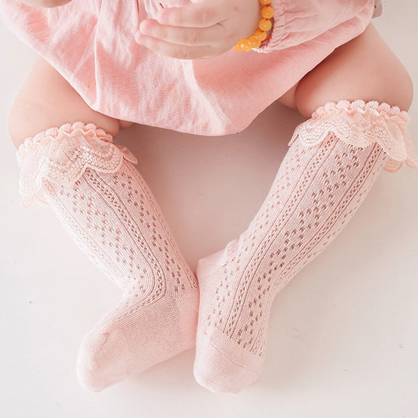 Breathable Mesh Lace Ruffle Decor Long Baby Socks