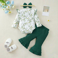 3PCS Vintage Floral Print Long Sleeve Baby Set