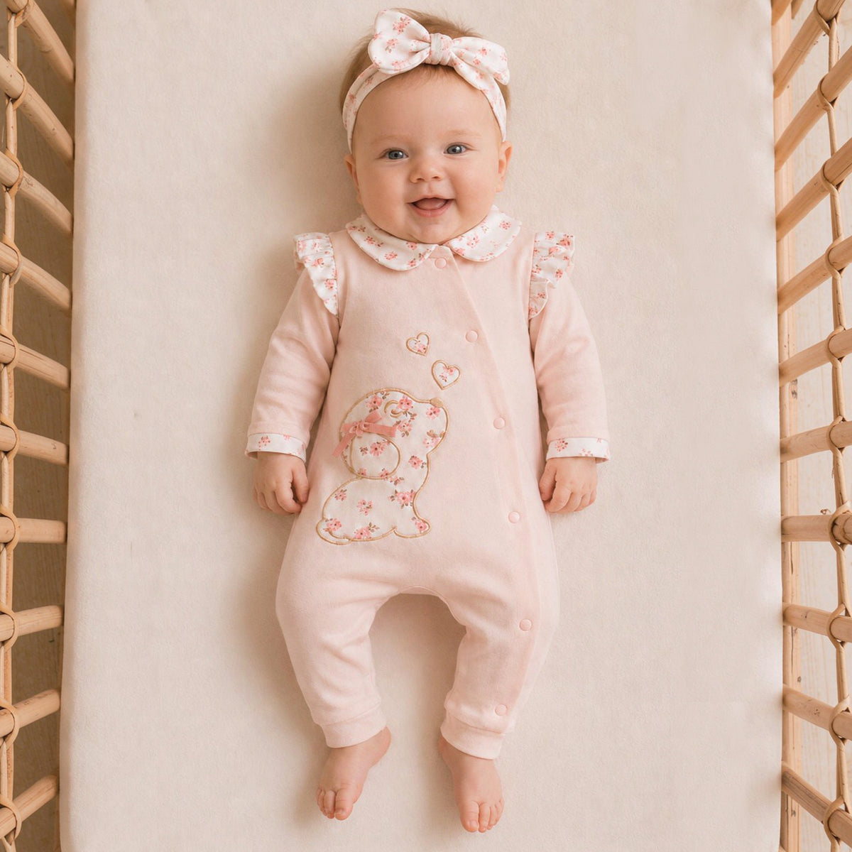2PCS Cute Puppy Embroidery Floral Printed Long Sleeve Baby Jumpsuit Imagem principal do produto