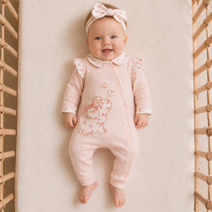 2PCS Cute Puppy Embroidery Floral Printed Long Sleeve Baby Jumpsuit