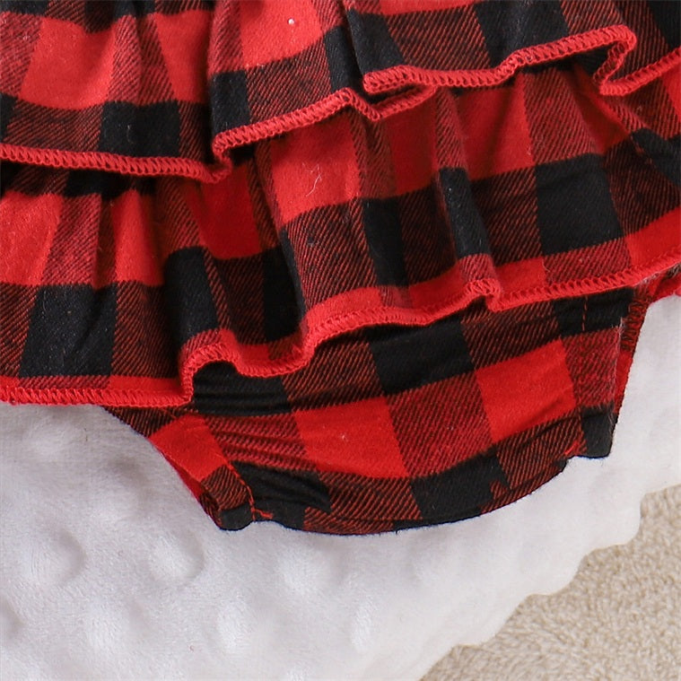 4PCS Lovely My 1st Christmas Letter Plaid Santa Claus Print Baby Set