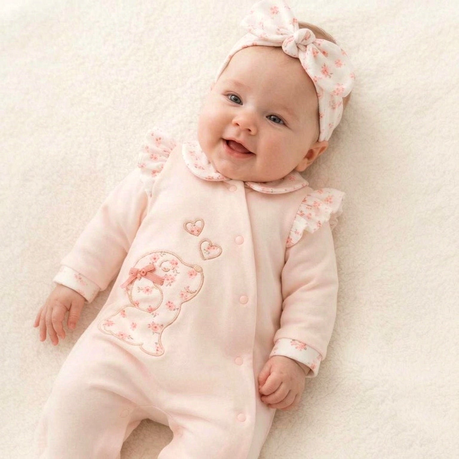 2PCS Cute Puppy Embroidery Floral Printed Long Sleeve Baby Jumpsuit Imagem secundária do produto