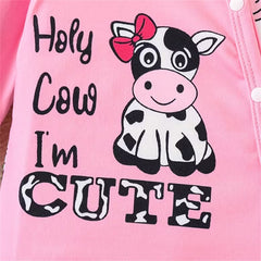2PCS Holy Cow I'm Cute Letter Print Long Sleeve Baby Girl Jumpsuit