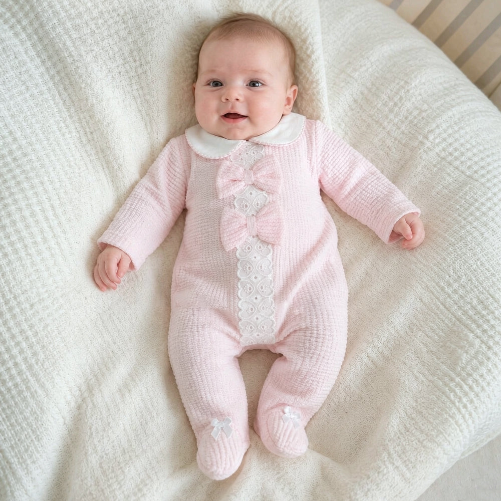 Pretty Solid Color Heart Eyelet Lace Waffle Baby Girl Jumpsuit