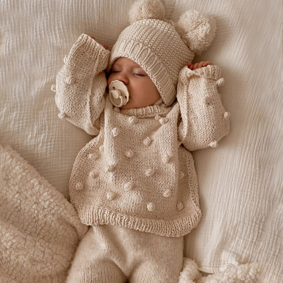2PCS Classic Newborn Solid Color Knit Baby Top With Hat Main image