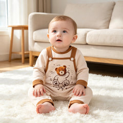 2PCS Cute Letter Teddy Bear Printed Faux Layer Baby Jumpsuit