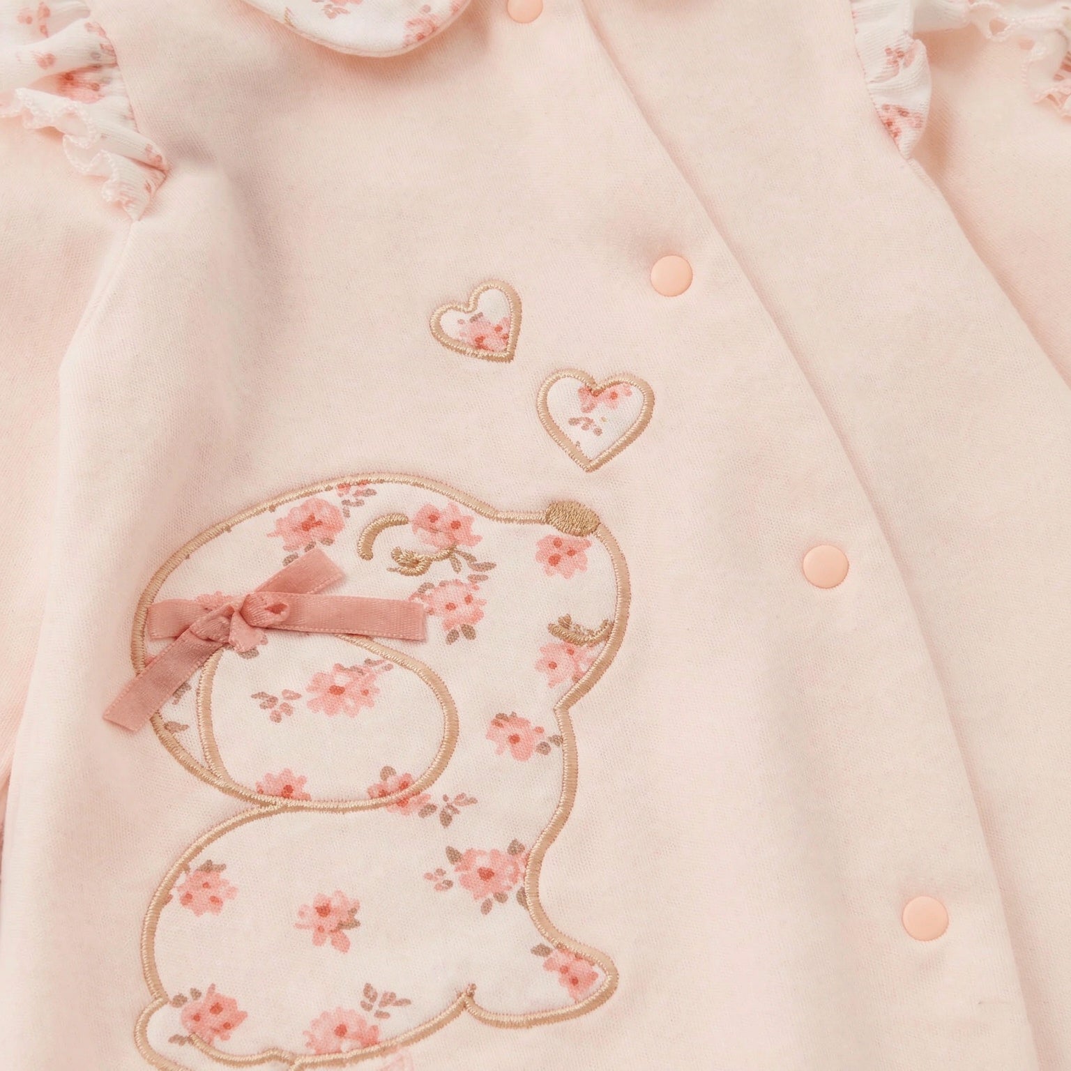 2PCS Cute Puppy Embroidery Floral Printed Long Sleeve Baby Jumpsuit