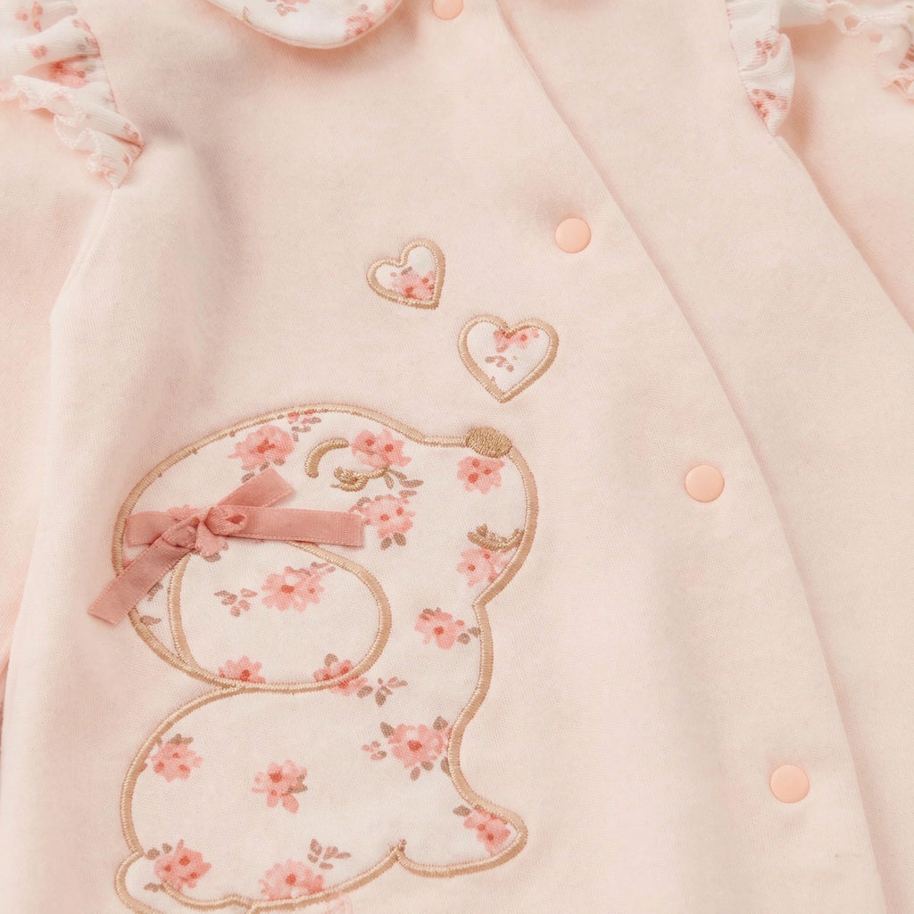 2PCS Cute Puppy Embroidery Floral Printed Long Sleeve Baby Jumpsuit