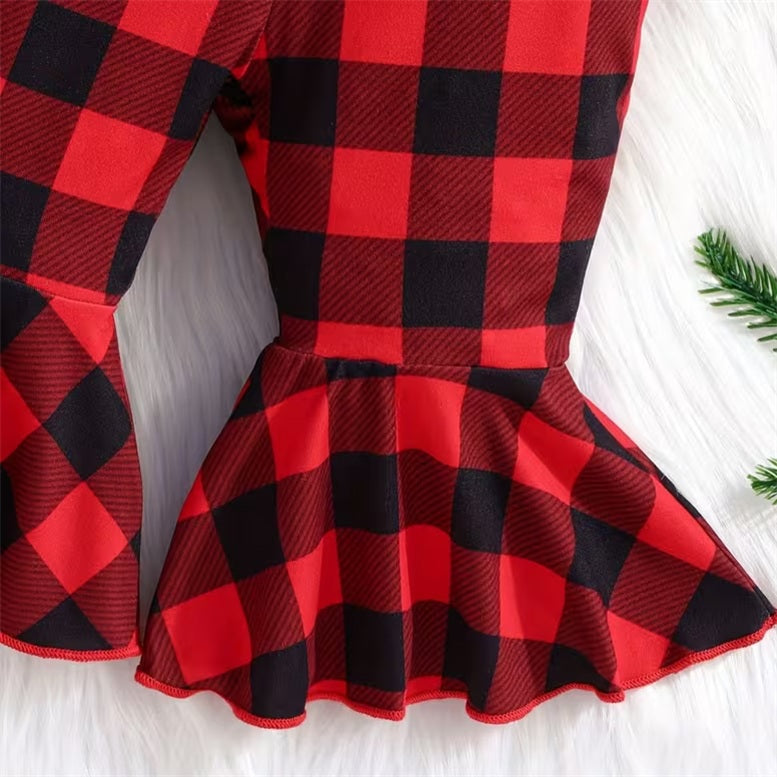 3PCS Christmas Be Nice To The Slp Santa Is Watching Letter Plaid Print Baby Set