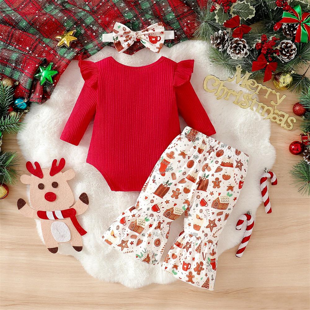 3PCS Sweet My 1st Christmas Letter Gingerbread Man Print Baby Set