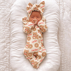 2PCS Cute Letter and Teddy Bear Donut Print Zipper Baby Jumpsuit