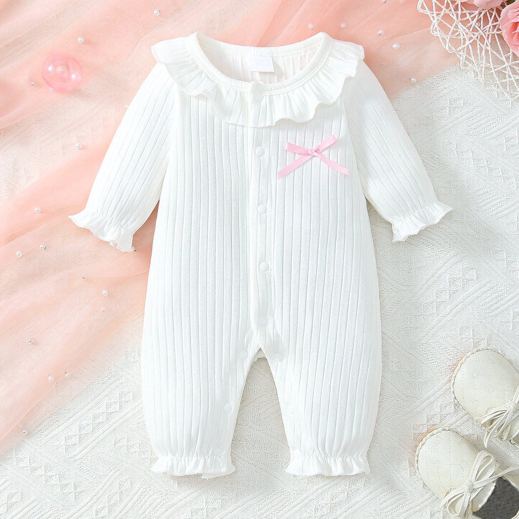 Cozy Solid Color Long Sleeve Ruffle Baby Girl Jumpsuit