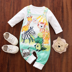 Sprightly Animal Print Long Sleeve Baby Jumpsuit