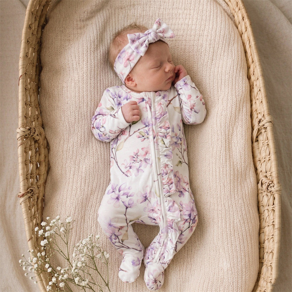 2PCS Refined Floral Print Long Sleeve Baby Zipper Jumpsuit Imagem principal do produto