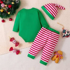 3PCS Christmas Bear Stripe Print Long Sleeve Baby Set