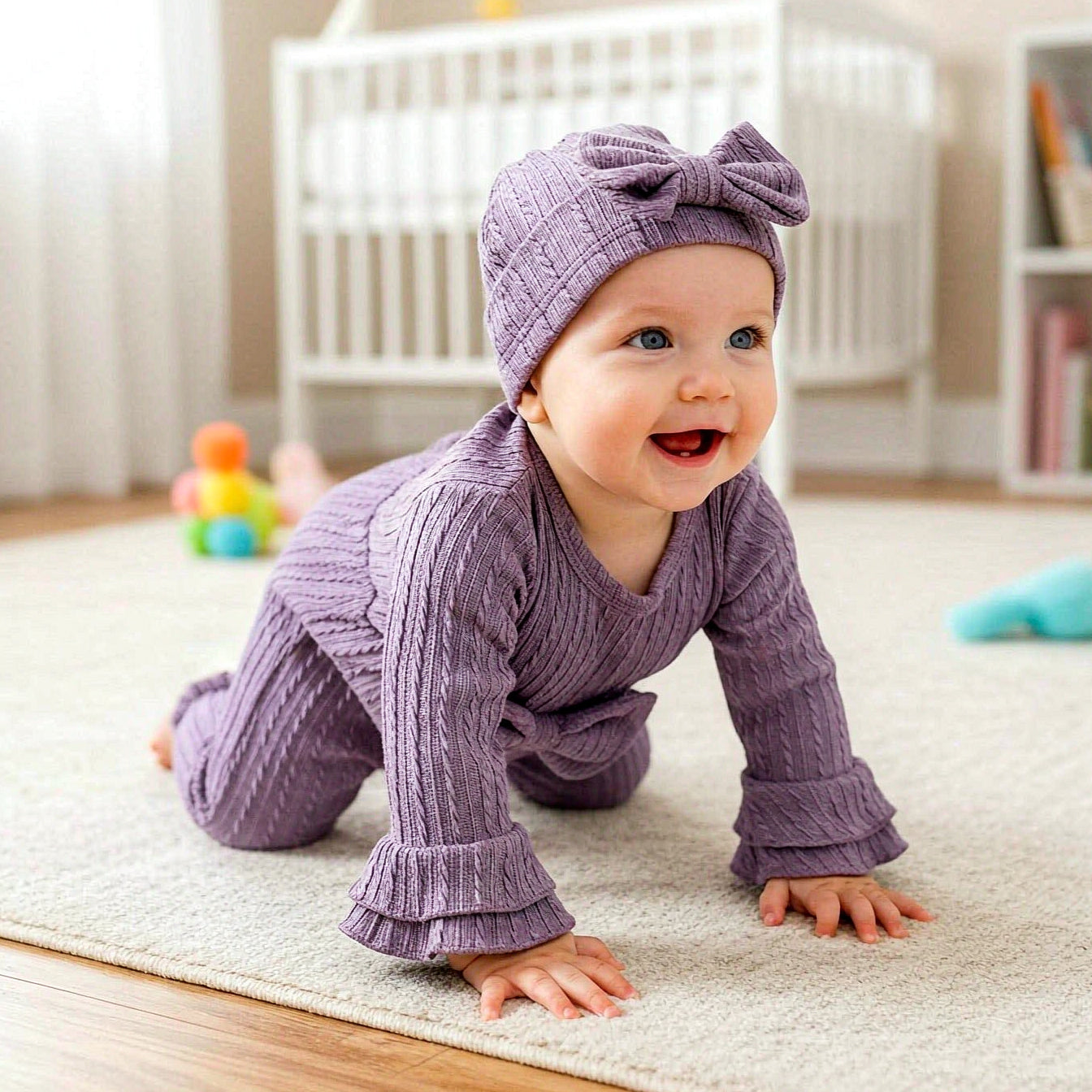 2PCS Winsome Solid Color Long Sleeve Baby Girl Jumpsuit