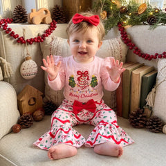 3PCS Merry Christmas Letter Tree Bow Print Long Sleeve Baby Girl Set