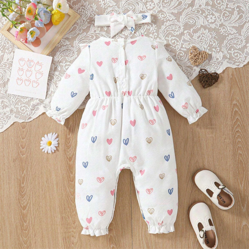 2PCS Lovely Allover Heart Printed Long Sleeve Jumpsuit Secondary image