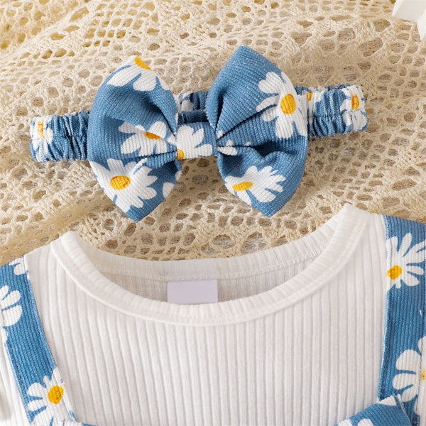 2PCS Trendy Daisy Print Long Sleeve Baby Jumpsuit