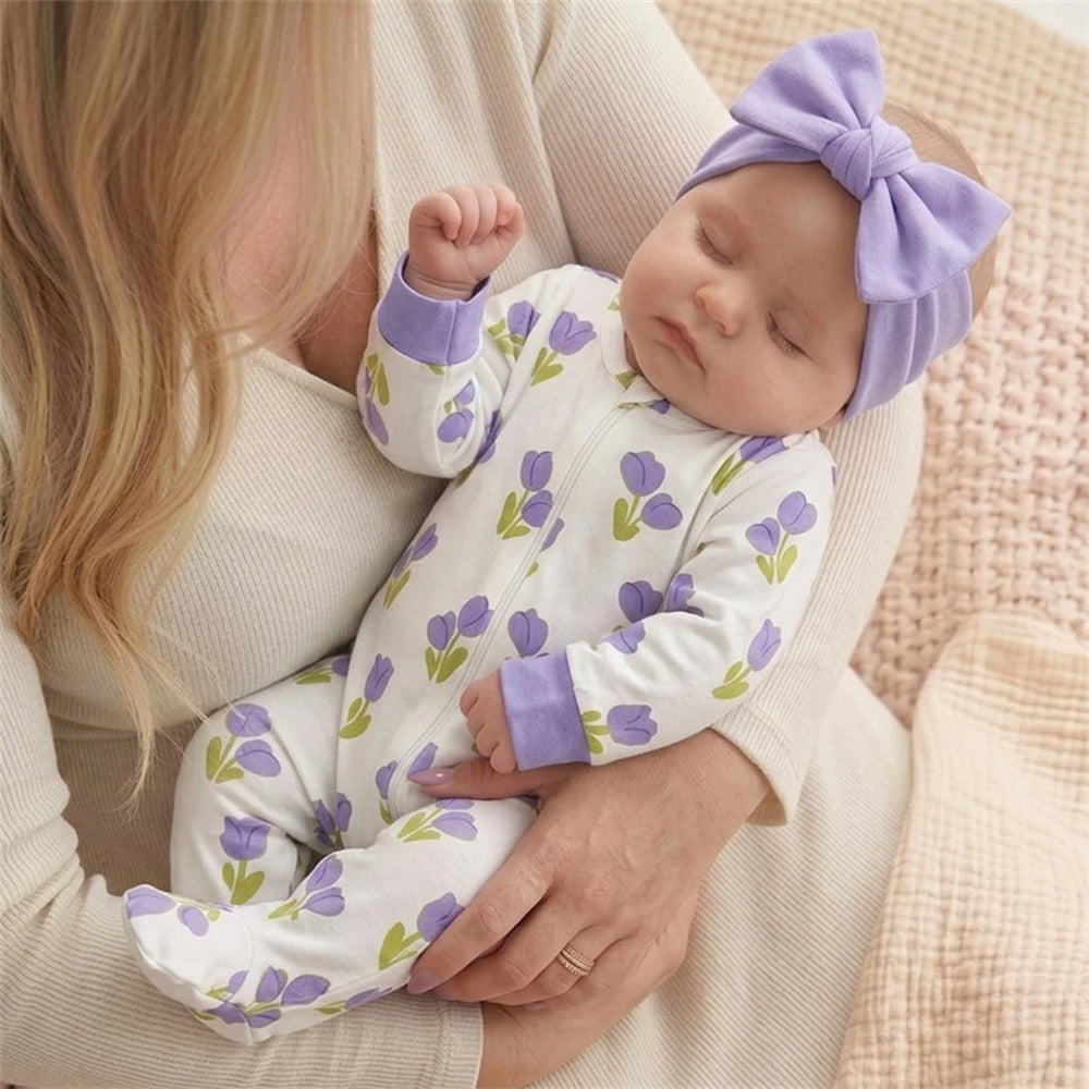 Gorgeous Floral Printed Zipper Long Sleeve Baby Jumpsuit