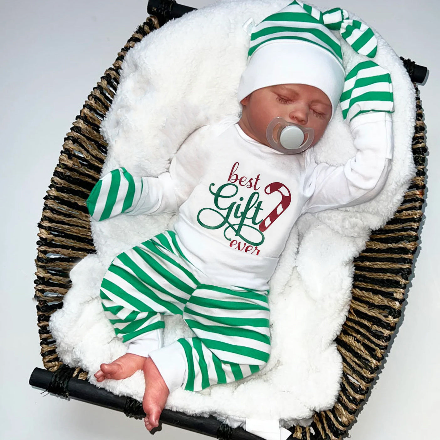 4PCS Best Gift Ever Letter Stripe Printed Baby Set Secondary image
