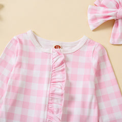 2PCS Lovely Plaid Printed Long Sleeve Baby Jumpsuit